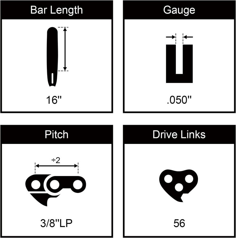 SWAPARTS 16 Inch Chainsaw Bar and Chain Combo, 3/8" LP Pitch, 050" Gauge, 56 Drive Links for Greenworks 2904302, Craftsman, Poulan, Ryobi, Echo, Makita E-00103, Homelite, Husqvarna, Remington - Image 3